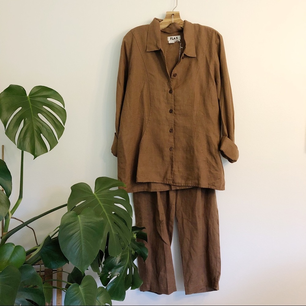 FLAX chocolate brown linen 2pc set